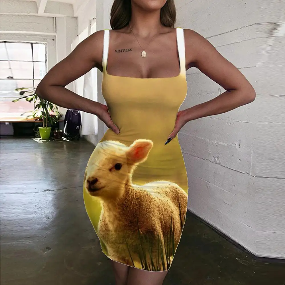 

KYKU Animal Dresses Women Sheep Bodycon Dress Cute 3d Print Womens Clothing Plus Size Vintage Boho Fashion