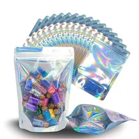 1000Pcs Holographic Resealable Mylar Bags Smell Proof Ziplock Heat Sealable Stand Up Pouches - Use for Party Favors Candy Gift