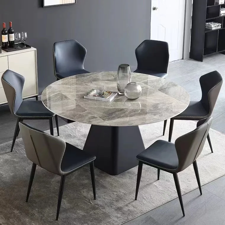 

New Gray Slate Dining Table Simple Small Apartment Household Square With Turntable Designer Restaurant Table For 4 Person
