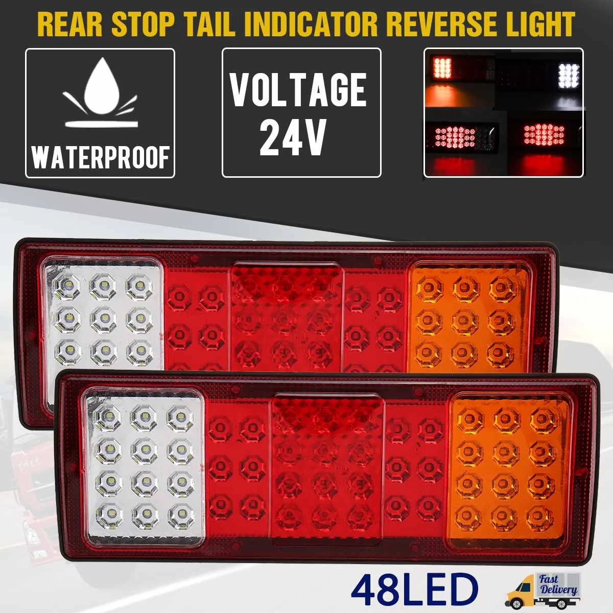 

24V 48 LED 2pcs Car Trailer Truck Tail Lights Stop Rear Brake Turn Signal Light Indicator Lamp Caravans Bus RV Camper