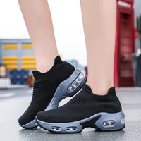 breathable knit women shoes female sneakers casual elastic wedge platform shoes slip on chunky sneakers big size 35 43