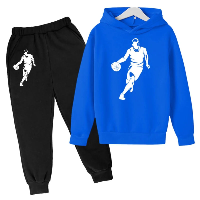 Children's Two-piece Basketball Training Casual Hoodie Baby Boy Girl Top + Trousers 2P Sports Suit Girl Coat Clothing Ages 3-14