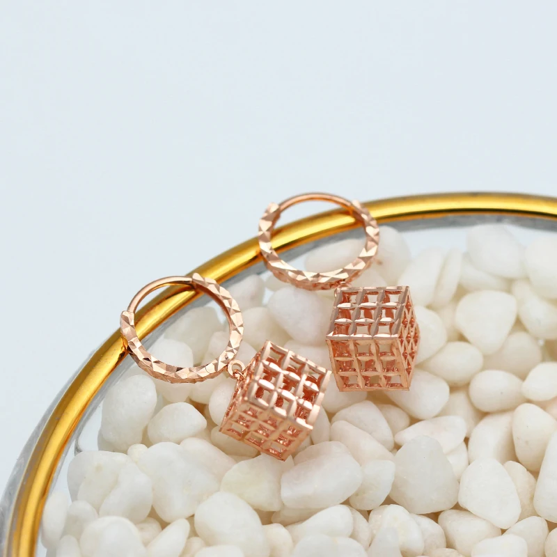 

585 фиолетовые золотые простые серьги для женщин полые трехмерные поделки модные 14K розовое золото квадратной формы ушные пряжки ювелирные и...