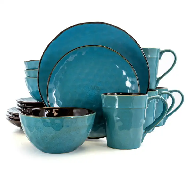 

Glass 16 Pieces Round Stoneware Dinnerware Set in Turquoise