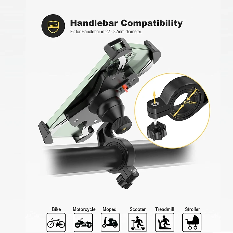 Tanie Rowerowy Uchwyt Na Telefon Metal Motocykl Uchwyt Do Telefonu Na Kierownicę Skuter Zacisk Telefonu Dla 4.0-7.0 Cal Smartfon Z 360 Obrót