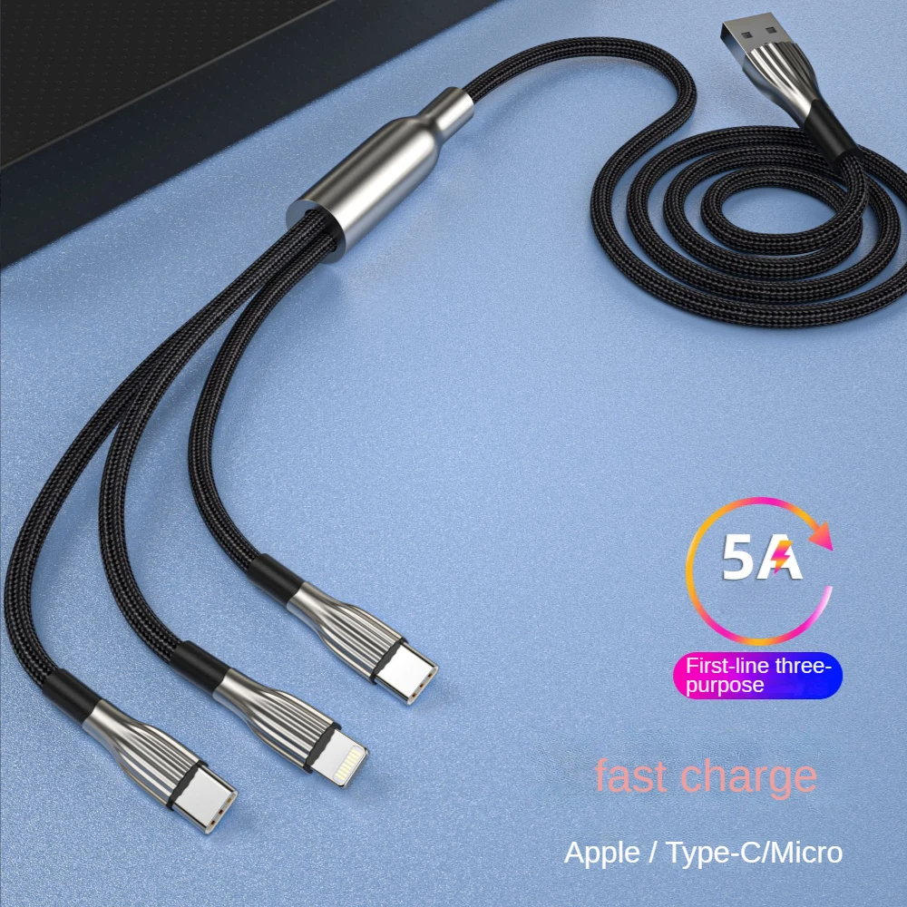 Luxury Zinc Alloy 3in 1 Charging Cable,for Mobile Phone Micro USB Type C  iphone Cable 1.2M Smartphone Charging