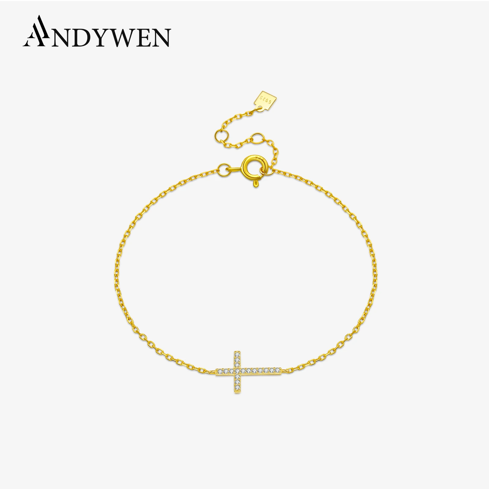 ANDYWEN стерлингового серебра 925 пробы кулон-крест с цирконием браслет-цепочка 2024