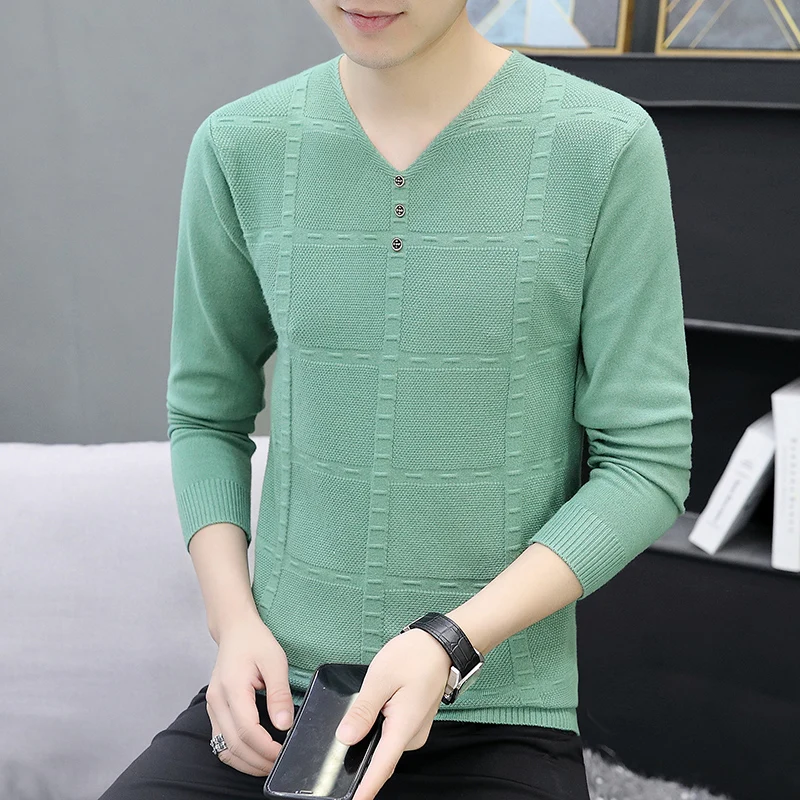 Новый мужской трикотаж с v-образным вырезом и пуговицами красивая нижняя рубашка