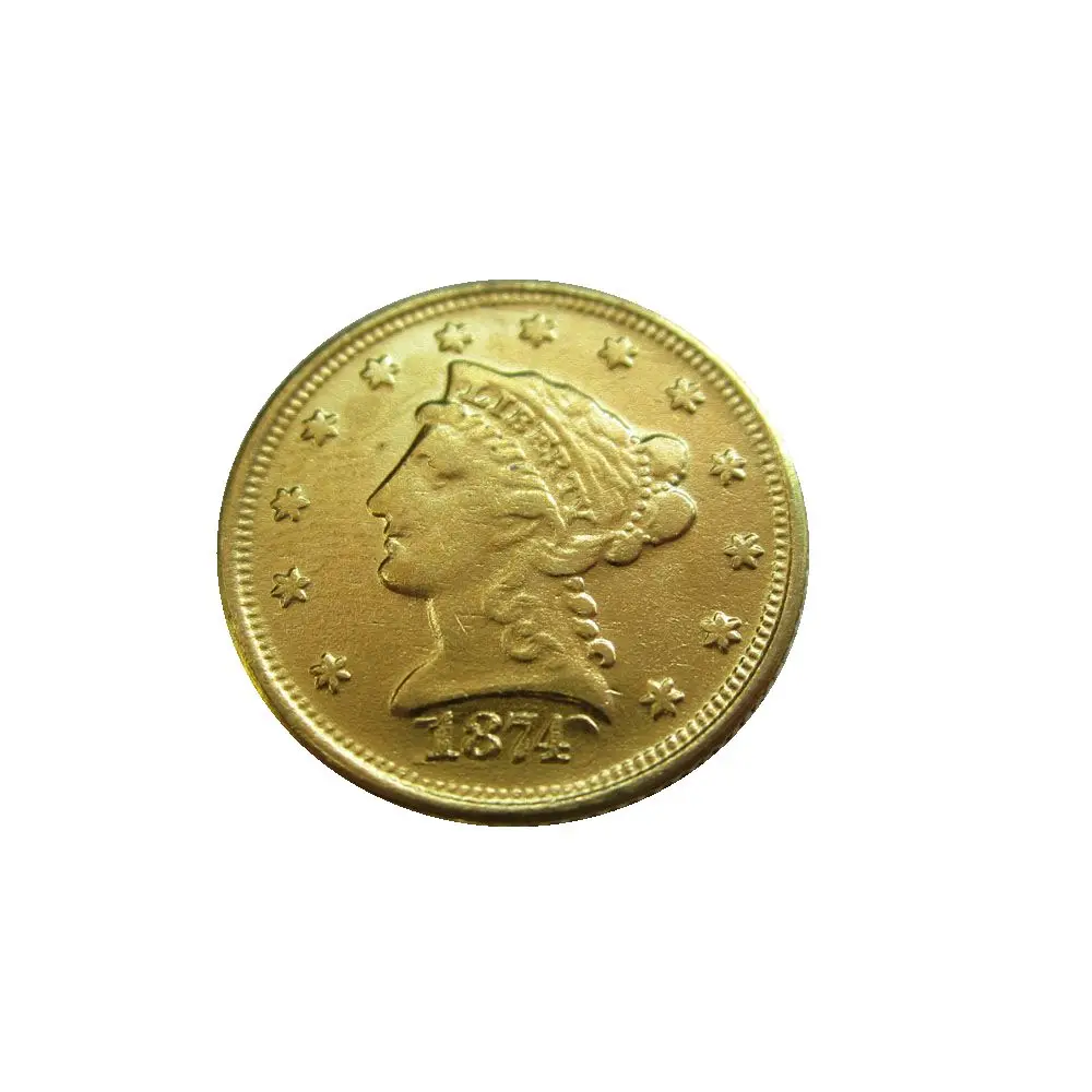 

Копия позолоченной монеты с головой свободы США 1874 $2,5