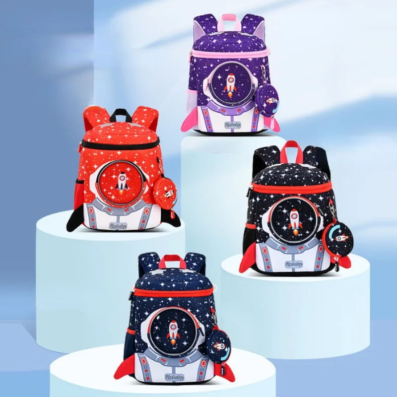 Children Cute Cartoon Astronaut Rocket Small Backpacks In Kindergarten 2022 New Girl Boy Starry Sky Fashion Anti-lost Schoolbags