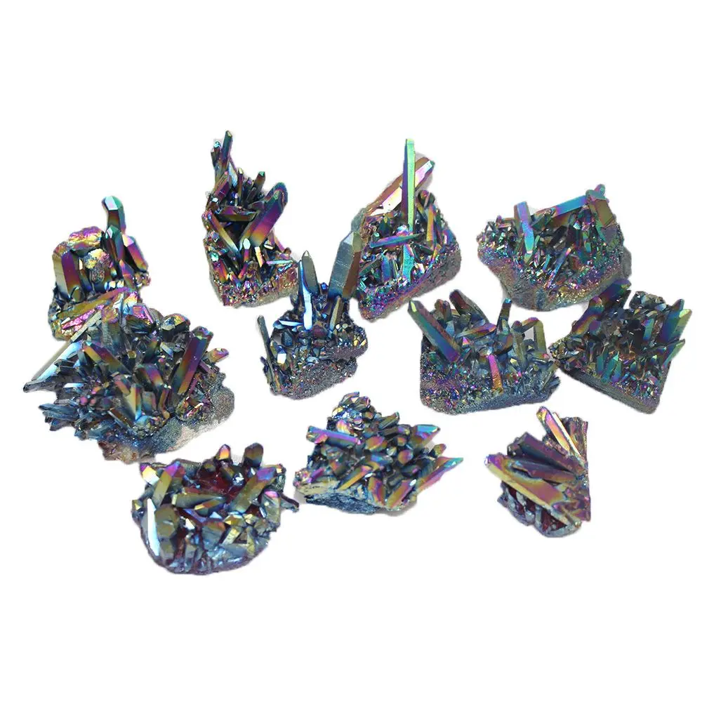 

Specimen Healing Stones Desktop Ornament Titanium Crystal Cluster Electroplating Rainbows Aura Reiki Natural Quartz