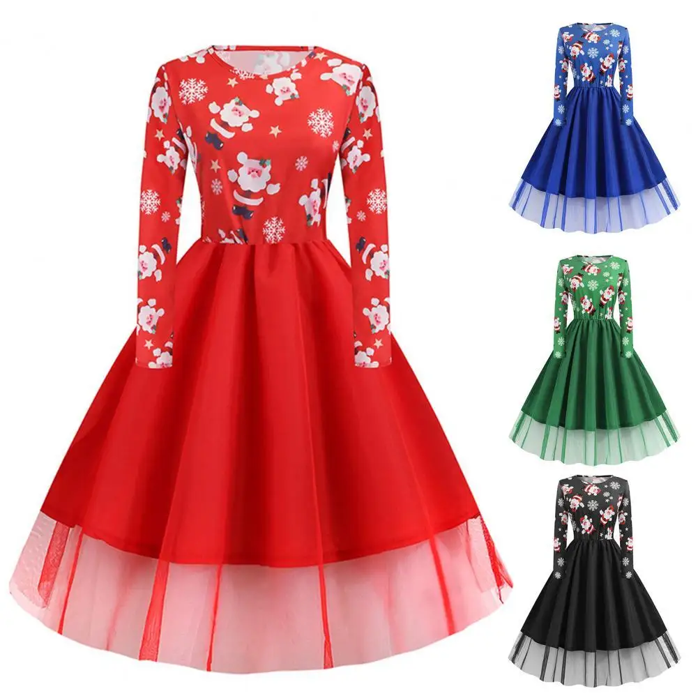 

Женское винтажное платье миди с принтом «Санта-Клаус»