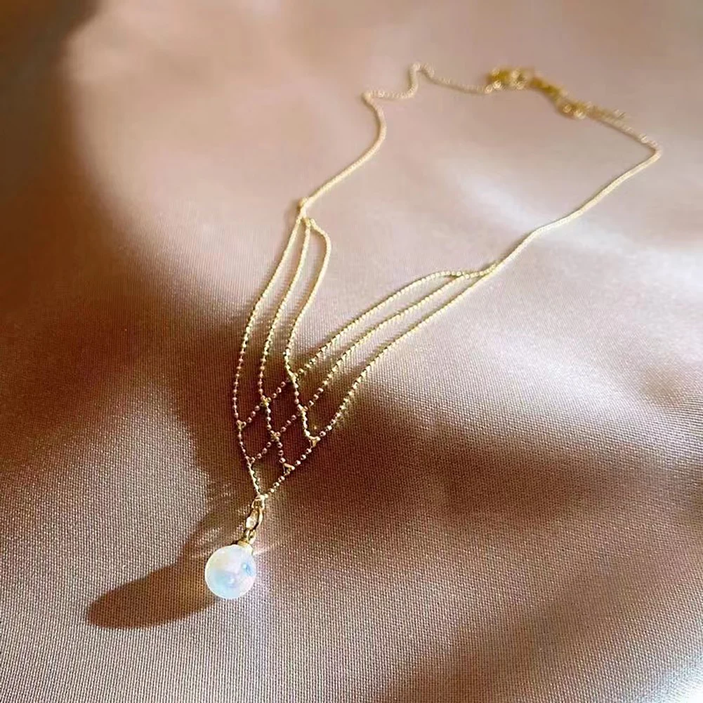 

2022 New Design Metal Woven Mesh Hanging Colorful Pearl Necklace Party Fashion Jewelry Accessories For Women's Sexy Neck Chain