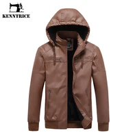 kenntrice fall winter mens pu leather jacket fashion retro add fleece hooded jacket casual teen biker wear mens clothing