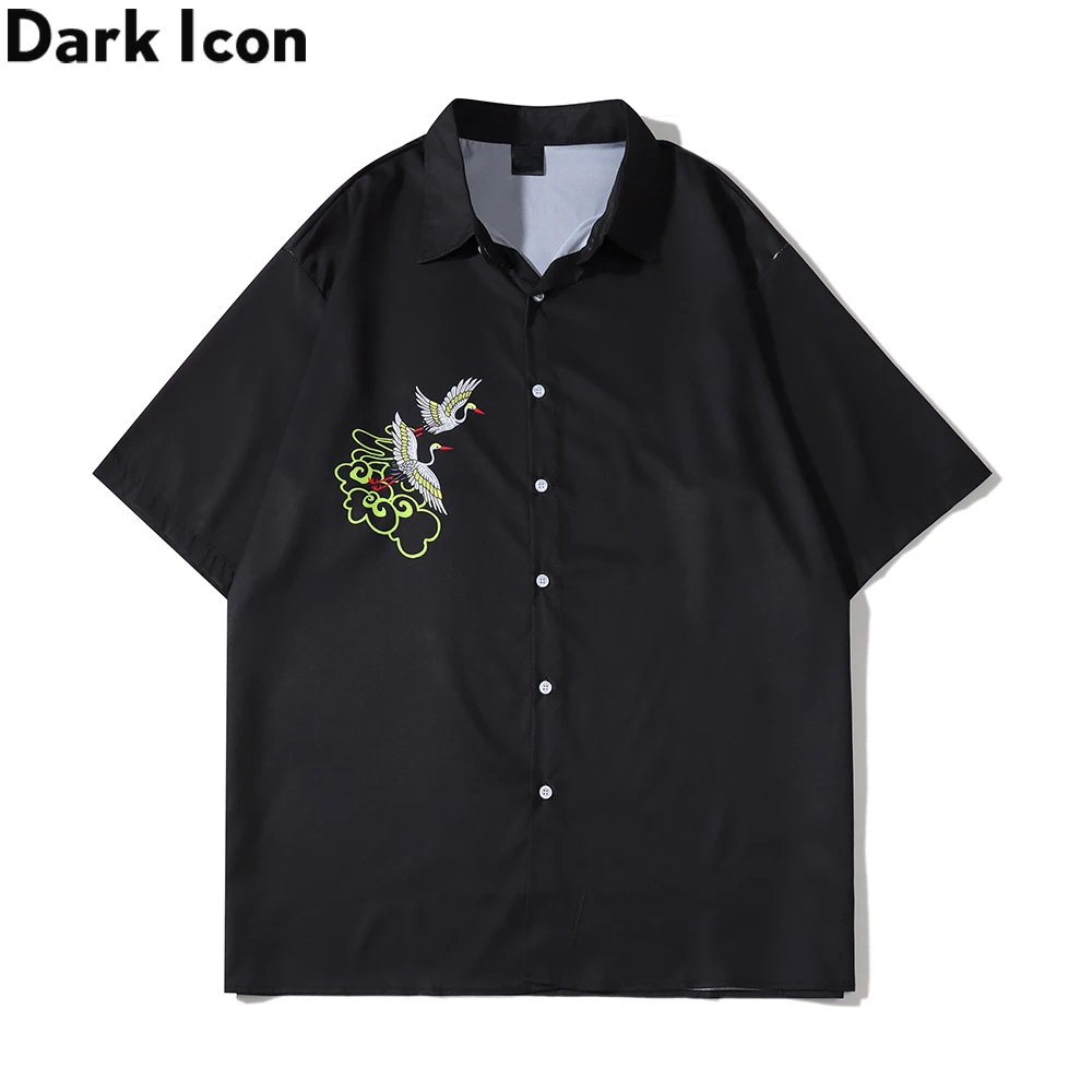 

Dark Icon Crane Fixed Printing Men's Shirt Button Up Ovesize Shirts Man Male Top