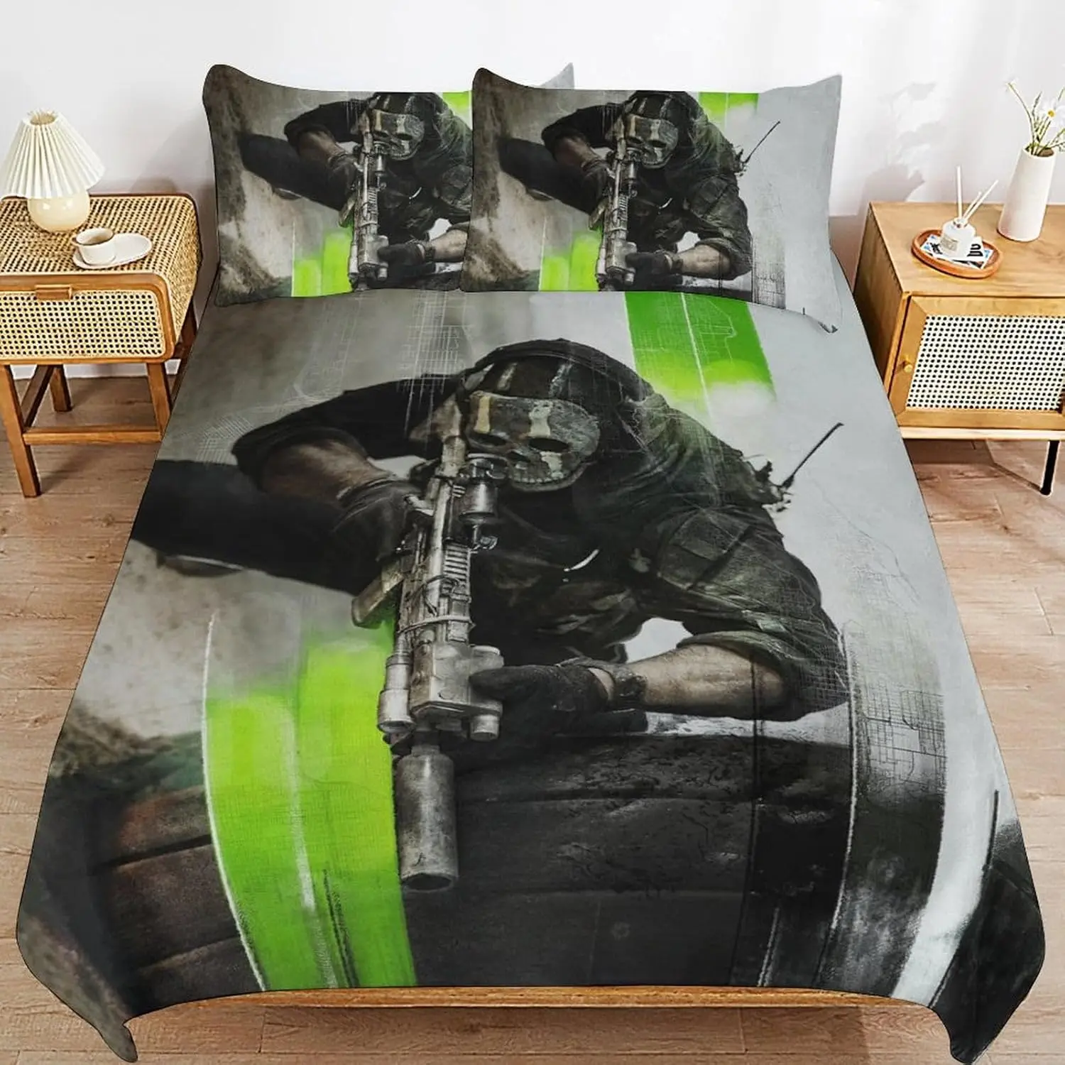 Фото Пододеяльник и наволочка Game C-Call Of D-Duty Warzone. Комплект постельного белья для подростков и взрослых, размер King/Queen, подарок для мальчиков и девочек №1