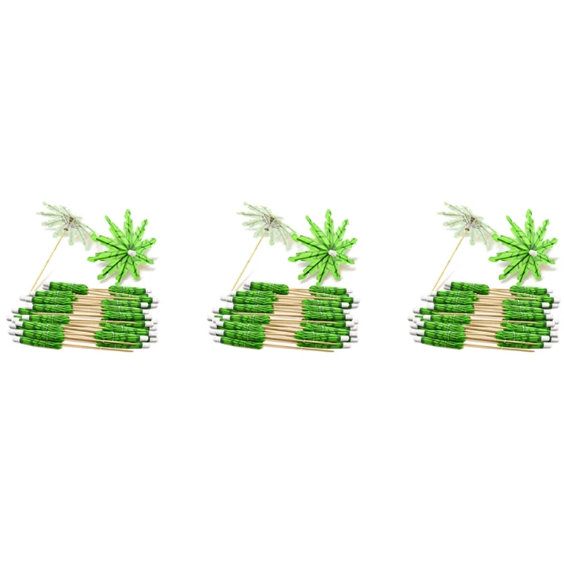 

Зеленые зубочистки из кокосового дерева 120X, бумажные зонтики, зубочистки, ручная работа, Коктейльные зонтики, палочки для украшения коктейлей