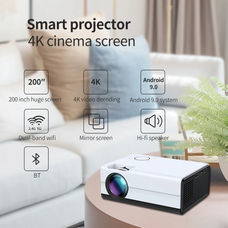 

Умный мини-проектор, Профессиональный Android Wifi 1080P светодиодный проектор 4K, портативный домашний кинотеатр, ТВ-проектор