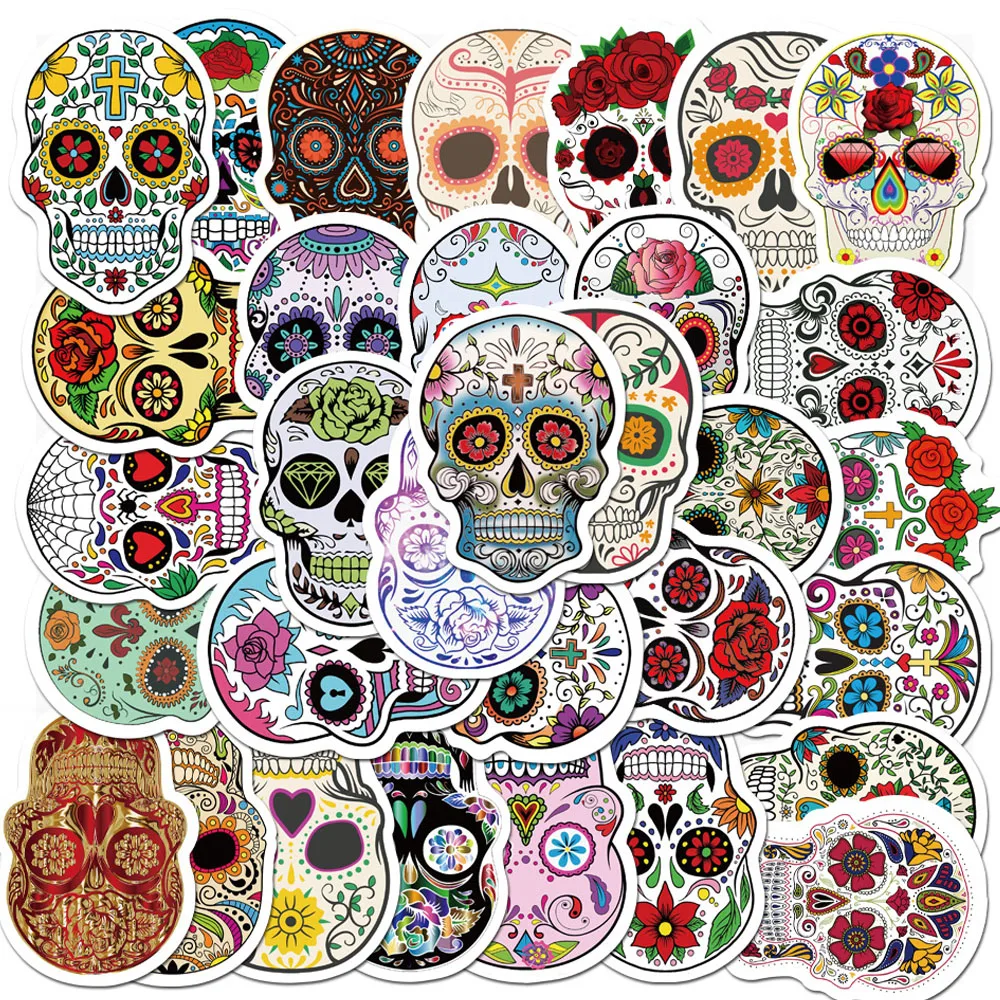 10/30/50 шт. ужас мексиканский Calavera сахарный череп наклейки мультфильм скейтборд