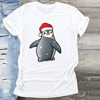 christmas penguin tees christmas santa claus shirt christmas elk snowman print cartoon happy new year holiday tshirt for women
