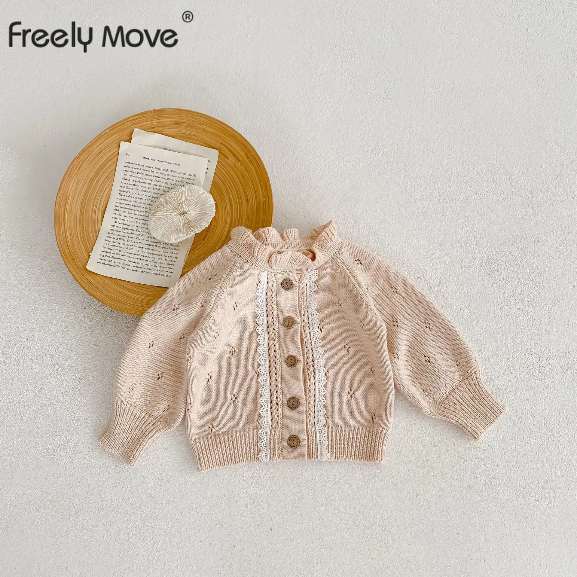 

Freely Move Infant Newborn Baby Girls Boys Knitted Coat Long Sleeve Lace Hollow Out Sweater Dots Autumn Winter Warm Cardigan