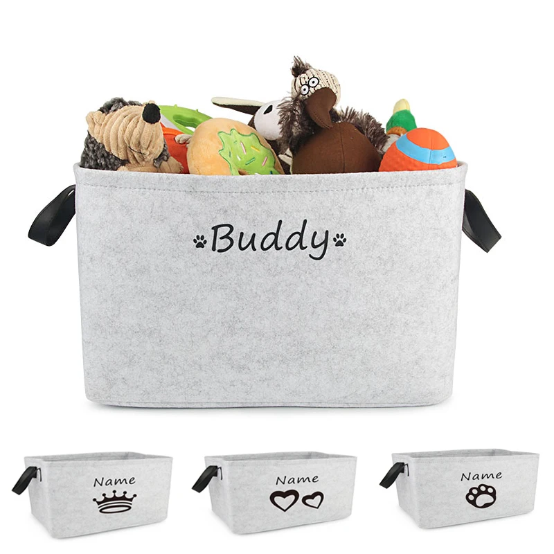 

Pet Toy Felt Storage Box Dog Cat Gray Foldable Cotton Linen Toy Organizer Large Capacity Sundries Storage Basket Pet Supplies