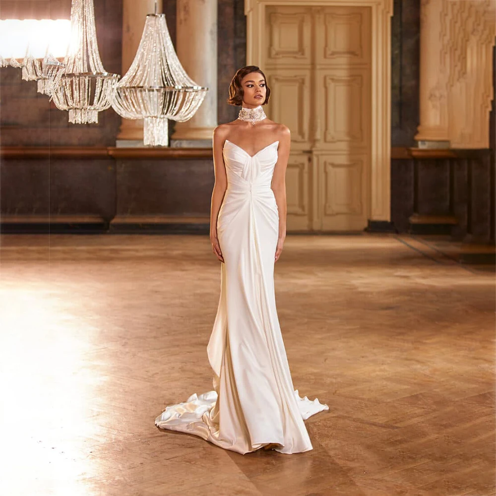 

UETEEY Elegant Mermaid Wedding Dresses Pleat Sweetheart Sleeveless Modern Bride Gown 2022 Lace Up Back Vestido De Novia
