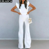 jumpsuits for women summer elegant ruffle sleeve white fashion new arrival overalls back zipper design backless one piece outfit