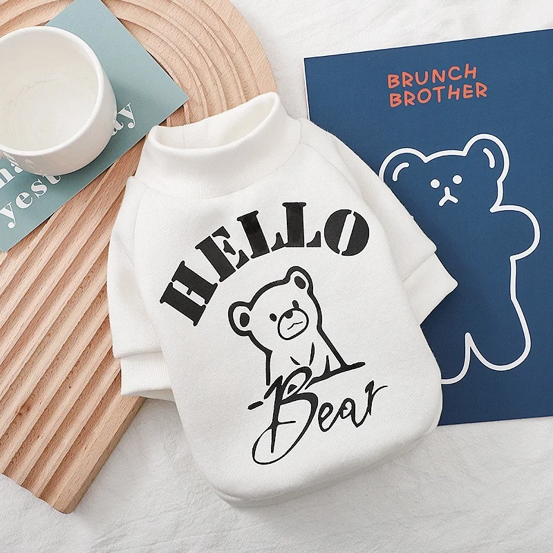 

Одежда для собак Bear Dog, толстовка с надписью Hello, одежда для домашних животных для маленьких собак, Симпатичные щенки, Осень-зима, принт йоркш...