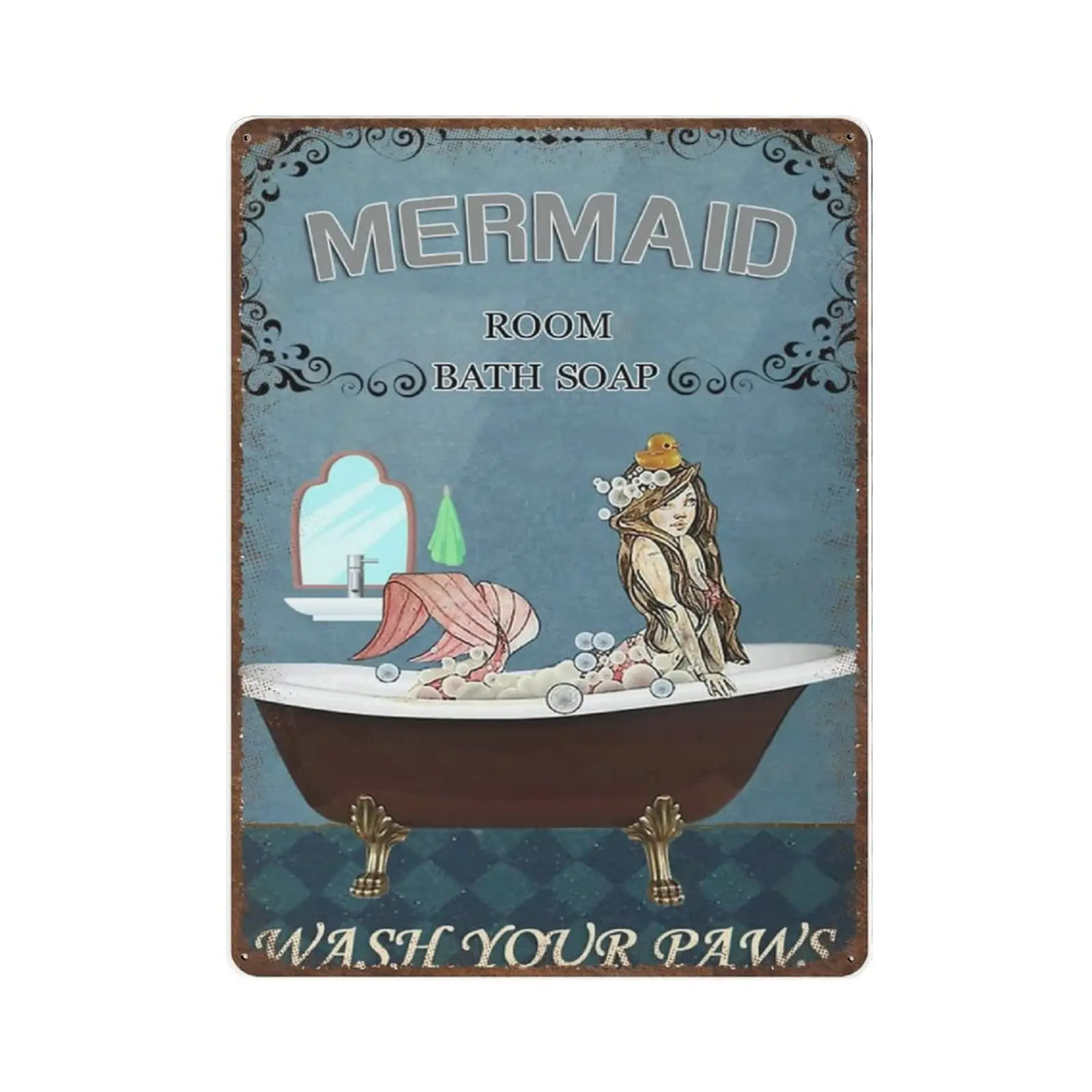 

Vintage Metal Tin Sign Plaque,Mermaid Bath Soap Wash Your Paws Metal Signs,Man cave Pub Club Cafe Home Decor Plate，Birthday Anni