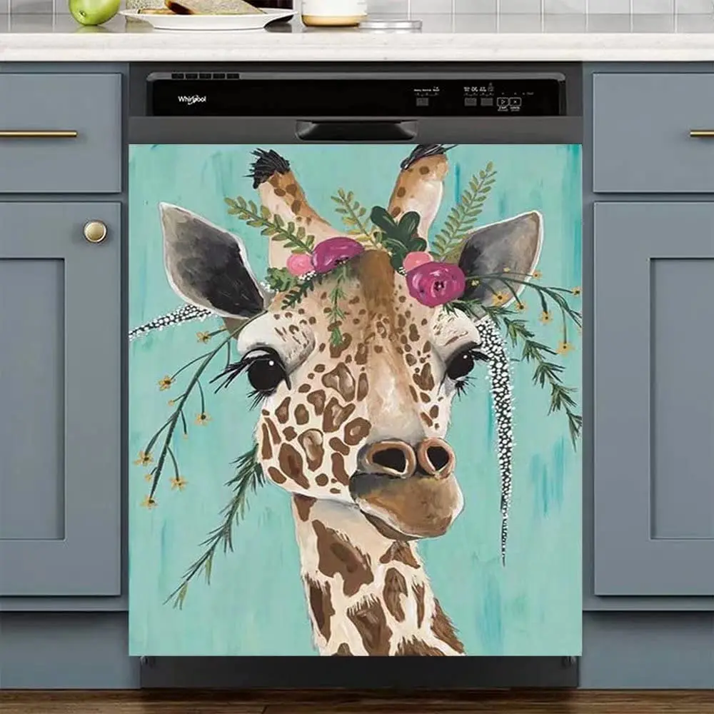 

Funny Giraffe Magnet Dishwasher Sticker,Flower Animal Panels Fridge Door Magnetic Panels Cover,Refrigerator Decals,Sweet Home Ca