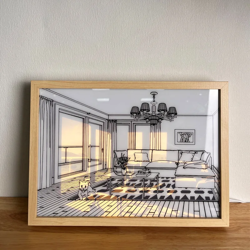 

Ins Style Light Decorative Led Modern Usb Night Light Living Room Bedroom Creative Wooden Picture Frame Hanging Picture Light