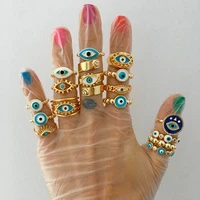 trendy blue turkish evil eye rings copper gold color finger rings adjustable for women gold color plated fashion jewelry