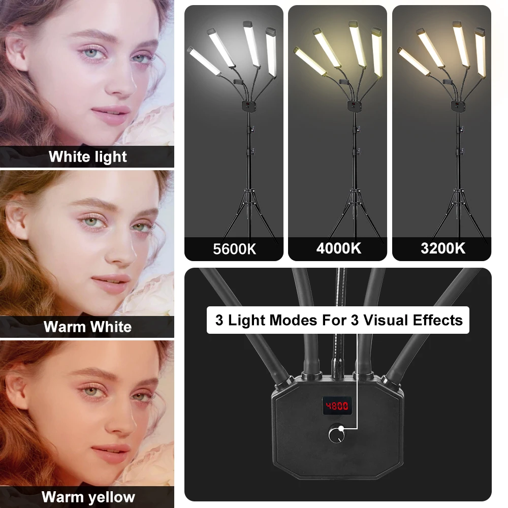 Cena 65W 3200K-5600K Cztery Ramiona Wypełnij światło LED Ze Statywem 200cm 448 Leds Długie Paski Lampa Pierścieniowa Z Ekranem LCD Do Salonu Piękności Na żywo