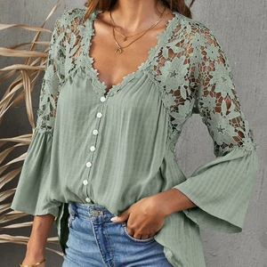 lace blusas summer Top female women shirts Women's white shirt Blouses tops flare Long sleeve Chic h