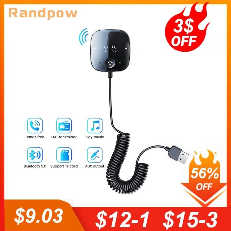 

Randpow Wireless Handsfree Audio Receiver Bluetooth 5.0 FM Transmitter Car Kit MP3 Modulator Player AUX Audio Receiver
