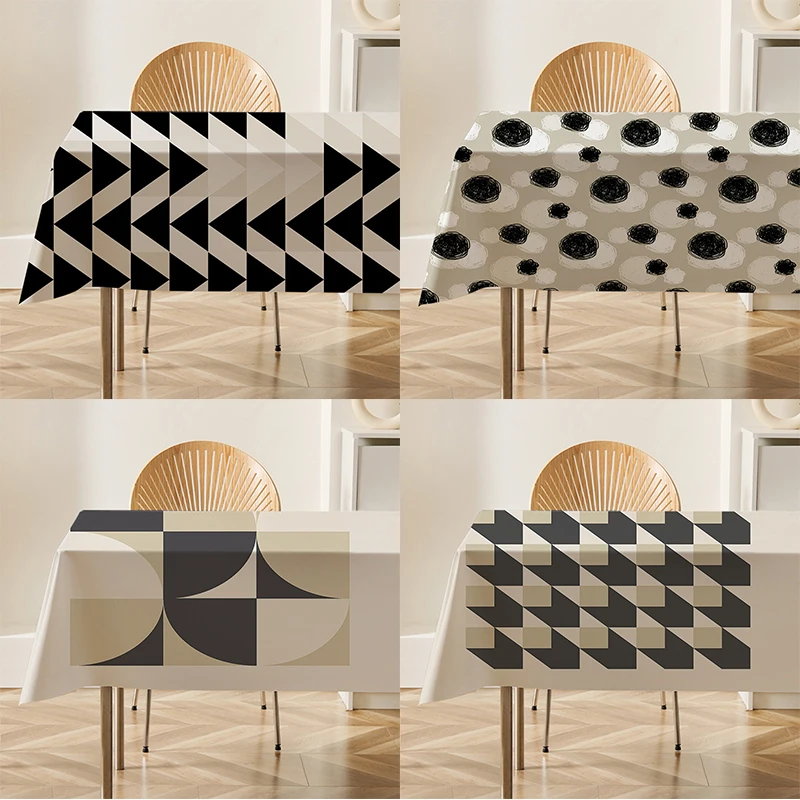 

Earth Color Black Geometry Rhombus Flax Tablecloth Table Dustproof Cover Heat Resistant Dining Room Decoration Multiple Sizes