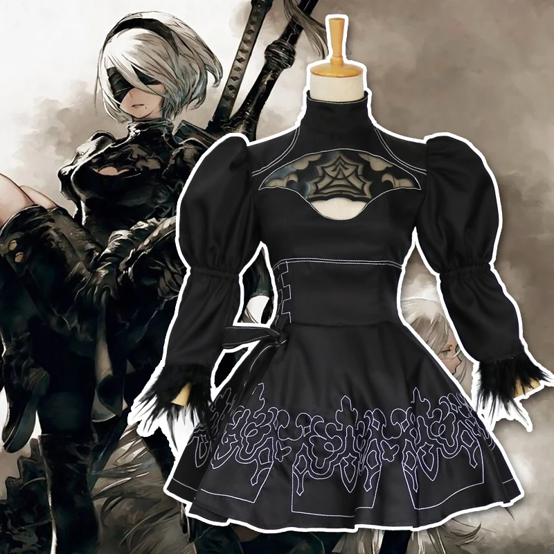 

Game Anime NieR:Automata Cosplay 2B Female Costume dress+gloves+eye mask+headdress+socks