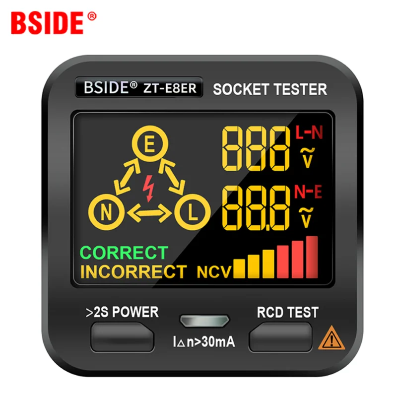 

BSIDE Digital Socket Tester Smart Voltage Detector Tester Multimeter NCV Test Large Display Outlet Checker EU US UK Plug