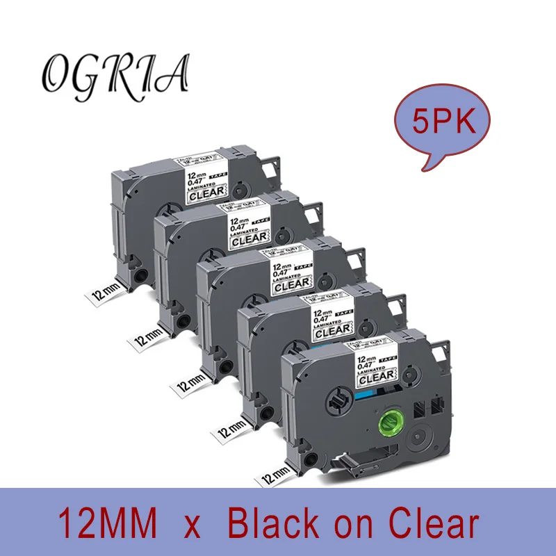 

5 PK OGRIA For Brother Label Maker Tape,Tze131 TZE131 12MM Tape P-Touch Label Tape For Brother P-touch PT-D200 label Maker