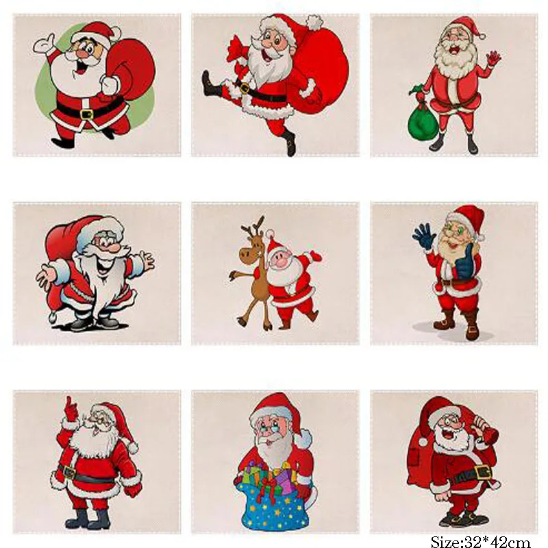 

TOP Linen Santa printed place table mat cloth pad cup doilies dish tea coaster dining Christmas placemat kitchen Accessories