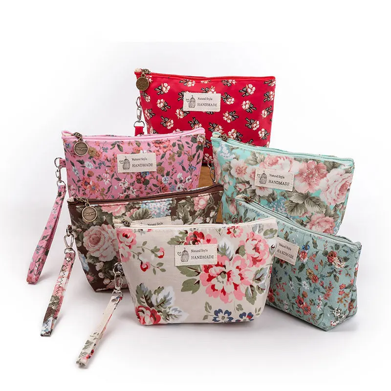 

Polyester Rose Flower Bird Pattern Women Cosmetic Bag Toiletries Storage Organize Waterproof MakeUp Bag Portable Wash Bag