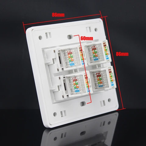 Гнездо rj45 модульный 4 порта cat5e cat6 Keystone белый pc настенная Лицевая панель без инструментов настенная панель 86 мм четыре порта