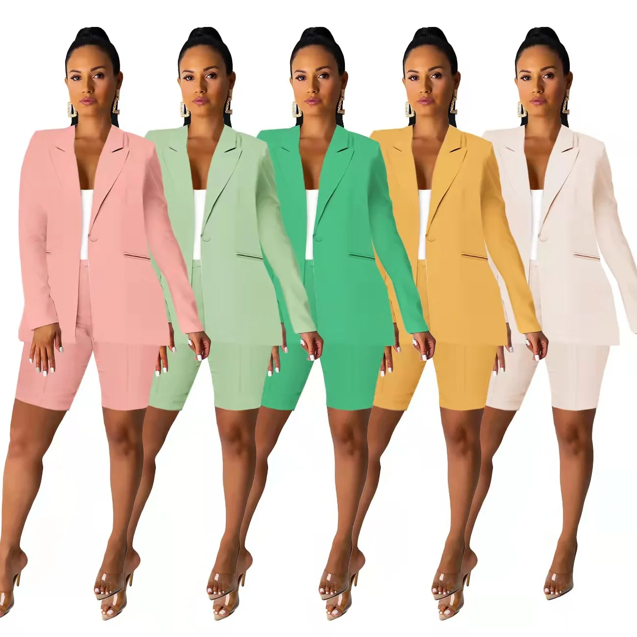 

2022 Autumn New Simple Style Solid Color Long Sleeve Suit Coat Fashion Casual Shorts Set Fashion Set Two Piece Set