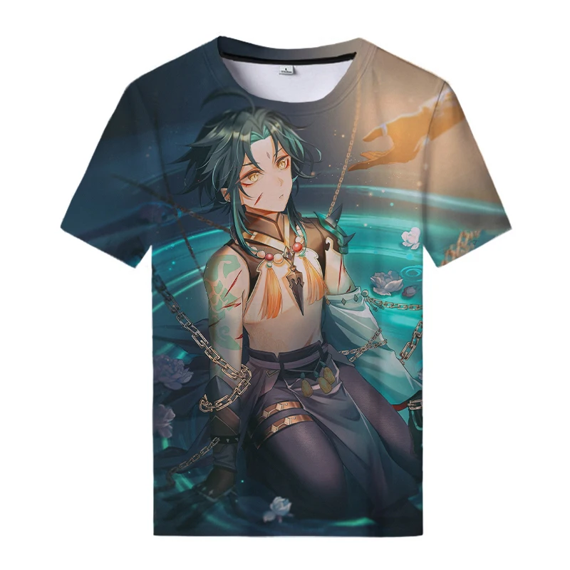 

Лидер продаж, футболки Genshin Impact с аниме играми для девочек Xiao, уличная одежда с 3D принтом для мужчин и женщин, Мужская футболка большого разме...