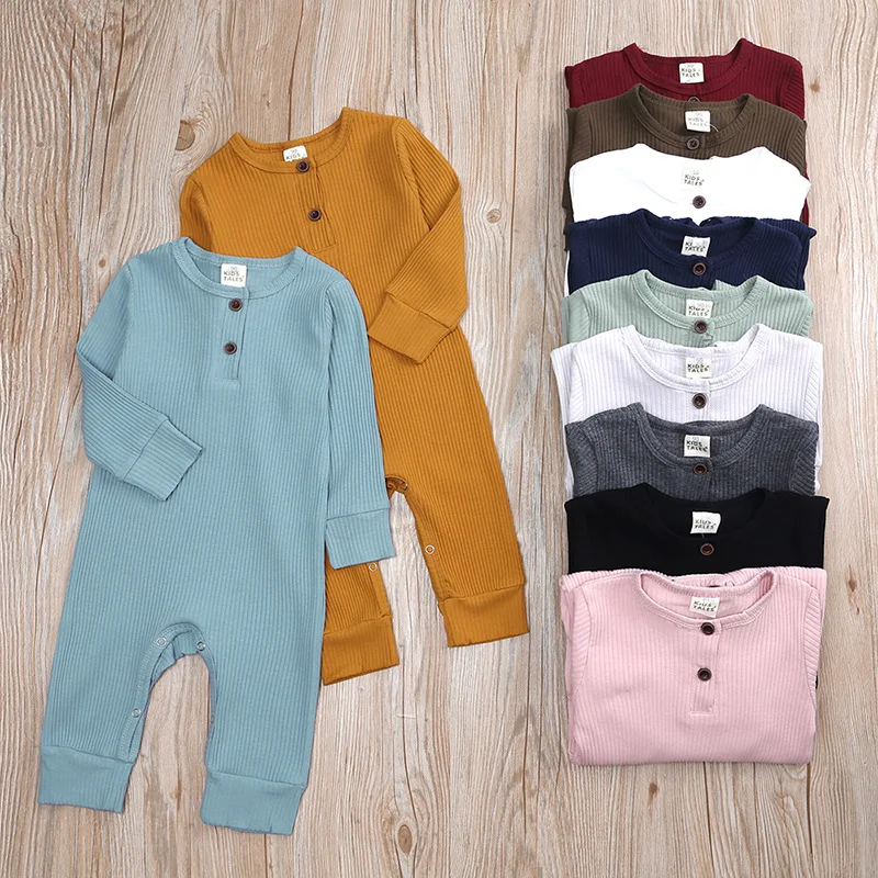 

Summer Unisex Newborn Baby Clothes Solid Color Baby Rompers Cotton Knitted Long Sleeve Toddler Jumpsuit Infant Clothing 3-18M