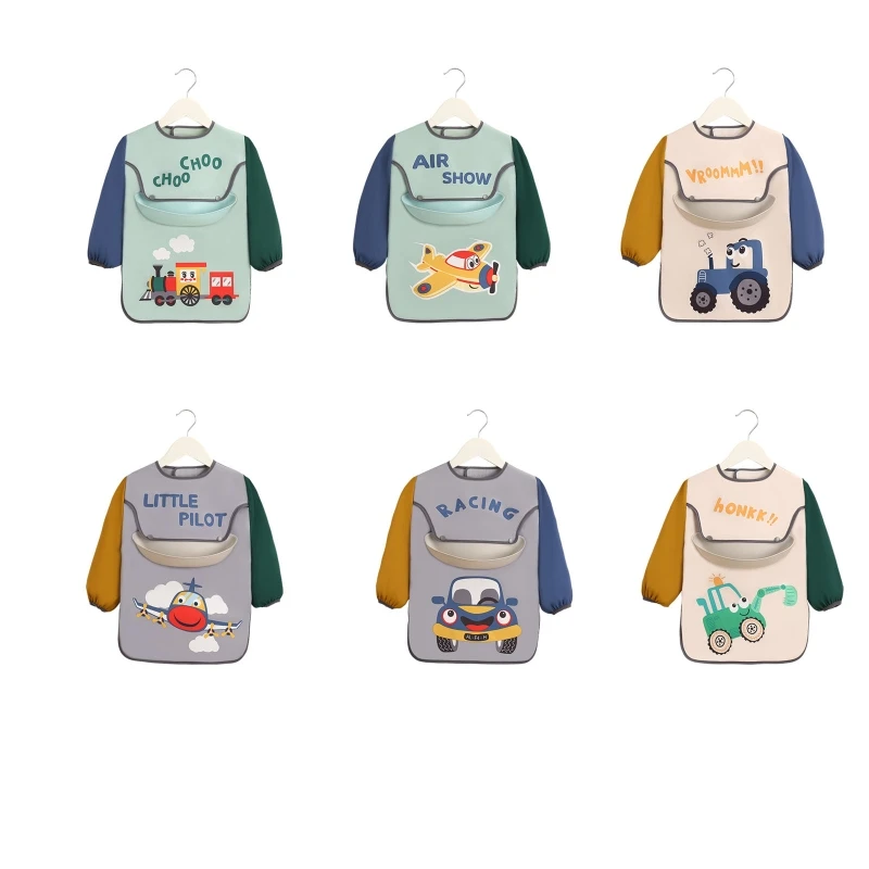 

Waterproof Baby Cartoon Printed Bib Children Adjustable Long Sleeve Painting Apron Infant Feeding Smock Burp Cloth 40JC