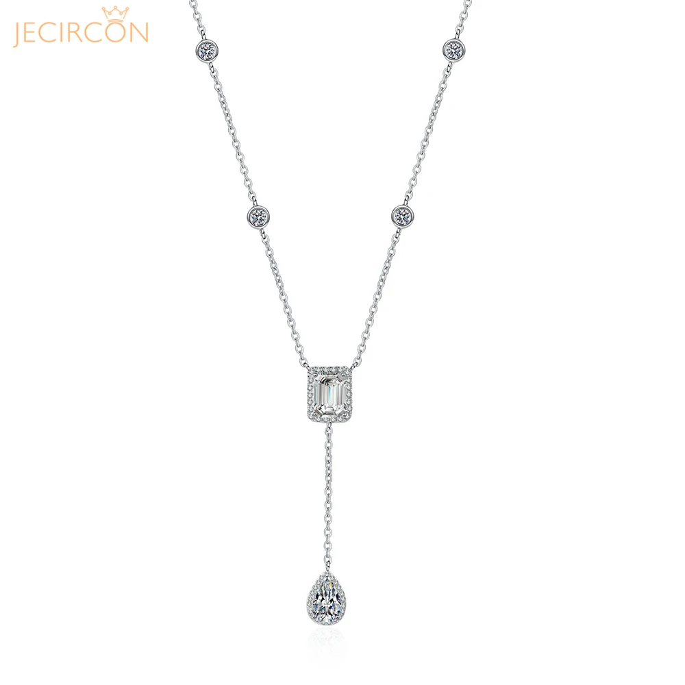 

JECIRCON 3 Carat Moissanite Necklace for Women INS Special-shaped Tassel Pendant 925 Sterling Silver Simulated Diamond Jewelry