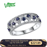 VISTOSO Genuine 14K White Gold Rings For Women Sparkling Diamond Fancy Blue Sapphire Engagement Anniversary Unique Fine Jewelry