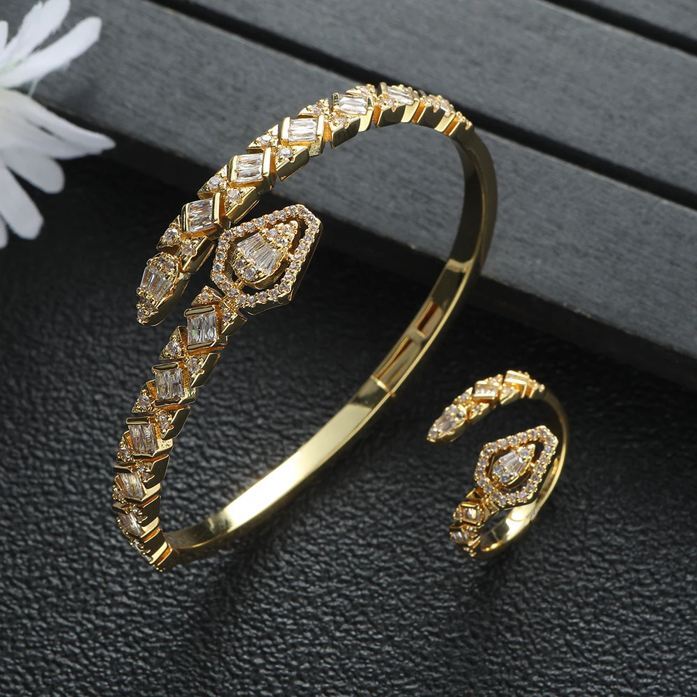

Роскошные 2 шт. геометрические полые сращивающиеся открытые манжеты, браслеты и кольца для женщин Свадебные с кубическим Цирконом Свадебные ювелирные изделия